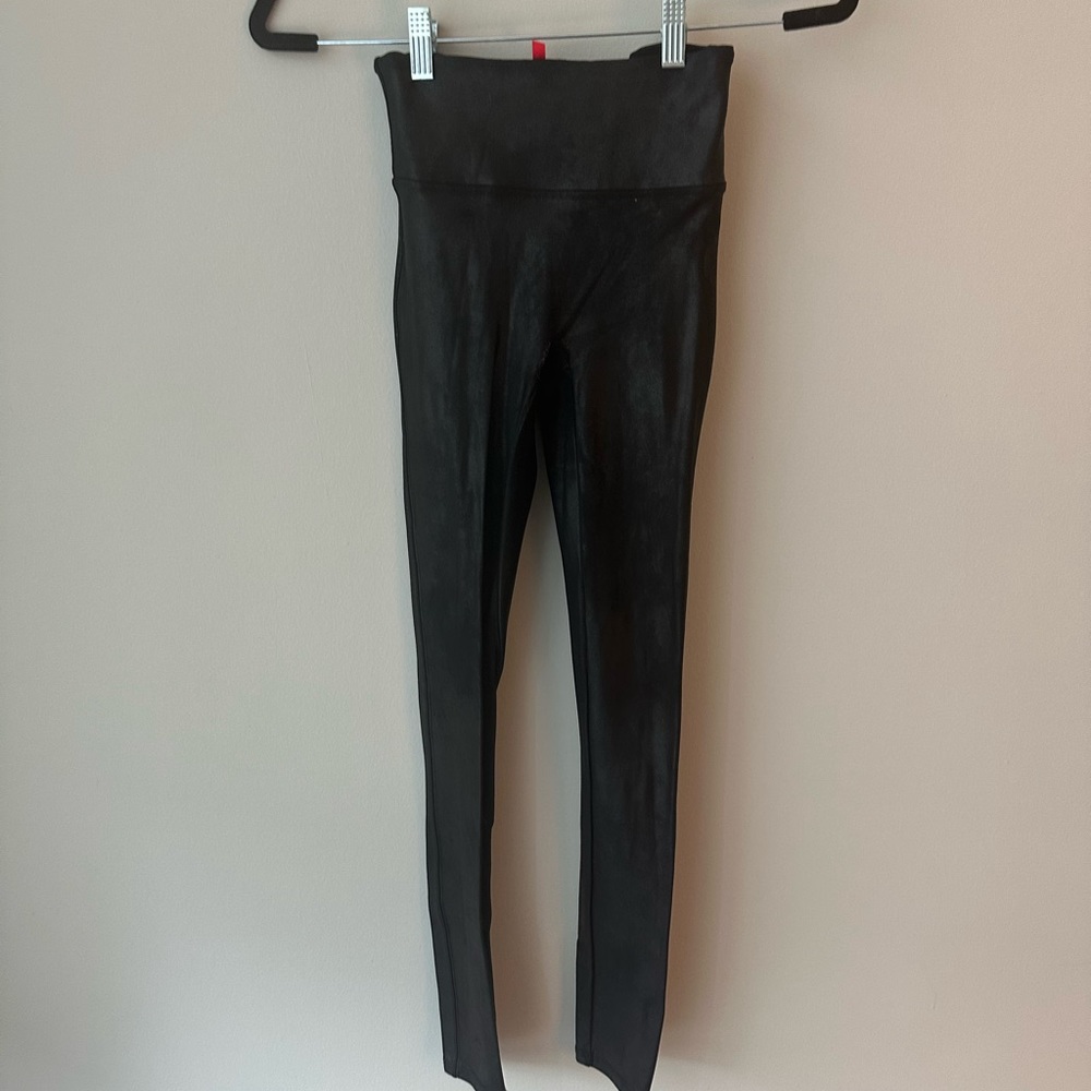 Black faux leather spanx leggings